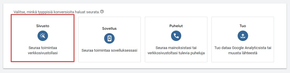 google-ads-konversiotapahtuma-verkkosivusto